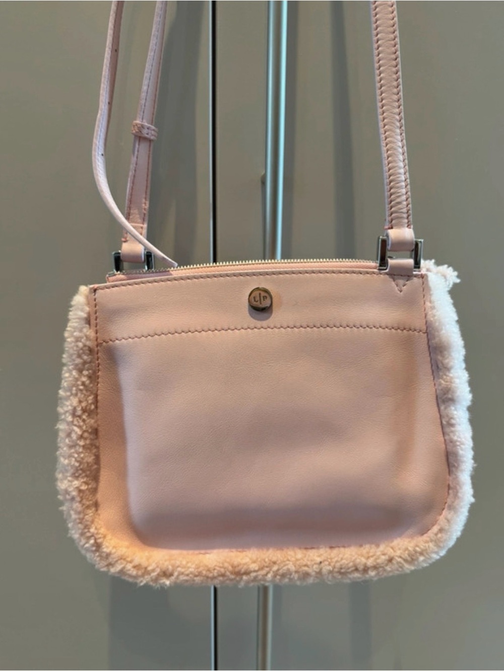 Loro Piana Pale Pink Leather and Shearling Crossbody Bag